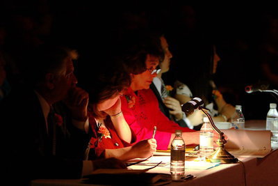 Image: Judges — Scholarship judges listen as each young lady introduces herself and answers an interview question. This year’s judges are James Reese, Peggy Williams, Brenda Anthony, Lars Lambertsen, and Chellie Lambertsen.