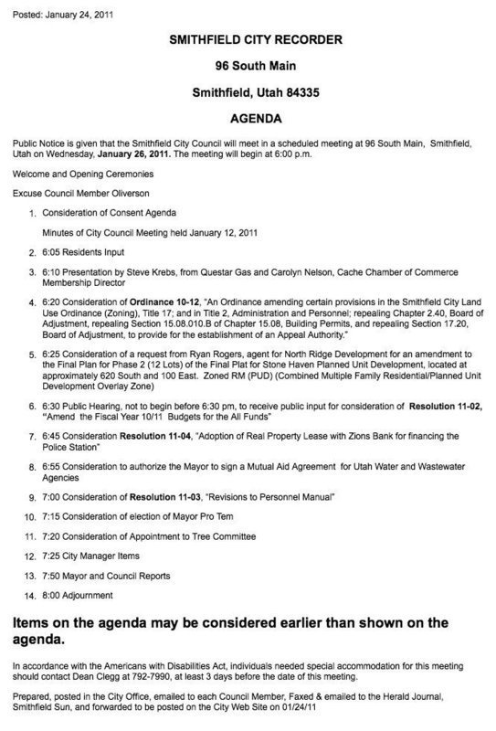 Image: Council Agenda for January 26, 2011
