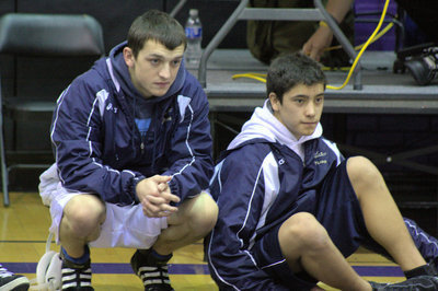 Image: Brayden Anderson and Brandon Burger watch the action at the Divisional Tournament.
