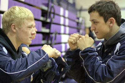 Image: Tyson Holden &amp; Brayden Anderson best friends. Just before they had to wrestle each other at the Divisional Tournament.
