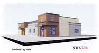 Image: Rendering of renovated police station — The official renovation design by Nexus for the exterior of the current city office building, which will be the Smithfield Police Department.