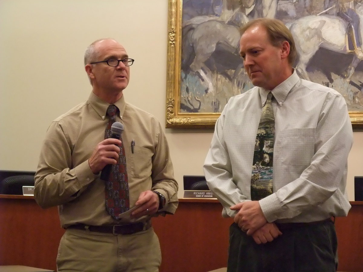 Image: Assistant Principal Terry Williams presenting Dave Anderson with the Mountain Crest High School Teacher of The Year