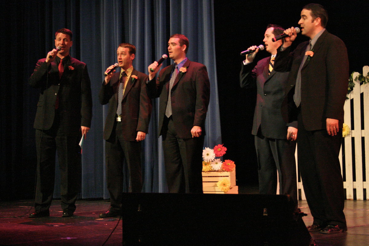 Image: No name — Tonight’s MCs are the a cappella group with no name — Darroll Young, Ben Snow, Mike Graves, Mike Bladen.