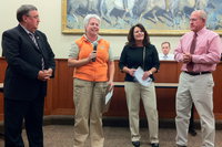 Image: Teacher of the Year — Sharon Weston (with mic) from South Cache was honored as the Cache District 2009-2010 Teach of the Year at Thursday’s school board meeting.