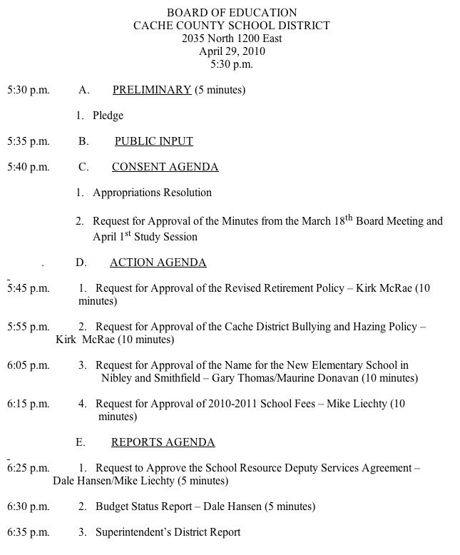 Image: CCSD Board of Education agenda