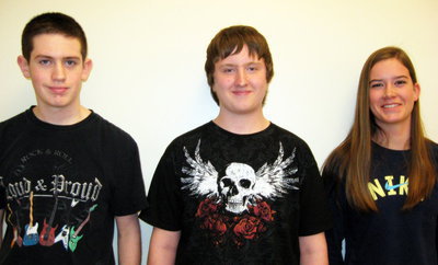 Image: Sophomores — Sophomores Parker Bradford, Robert Merritt, and Regina Ward — March 2010 students of the month