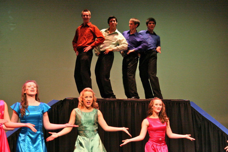 Image: Background dancers — The guys switch roles as background singers with all the dance moves in R E S P E C T performed by Morgan Flandro, Alexis Stott, Stephanie Poulsen, Breanna Brinkerhoff, Mike Marshall, Josh Hilton, Taylor Jensen, and Grant Fuller