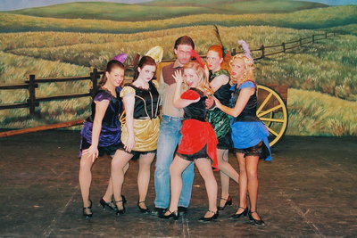 Image: Bar girls — Jud Fry (Jerimiah Bowen) with “the bar girls” during the dream sequence.