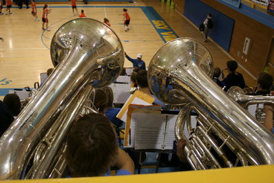 Image: Brass out loud — The pep band came to support the Lady Bobcats.