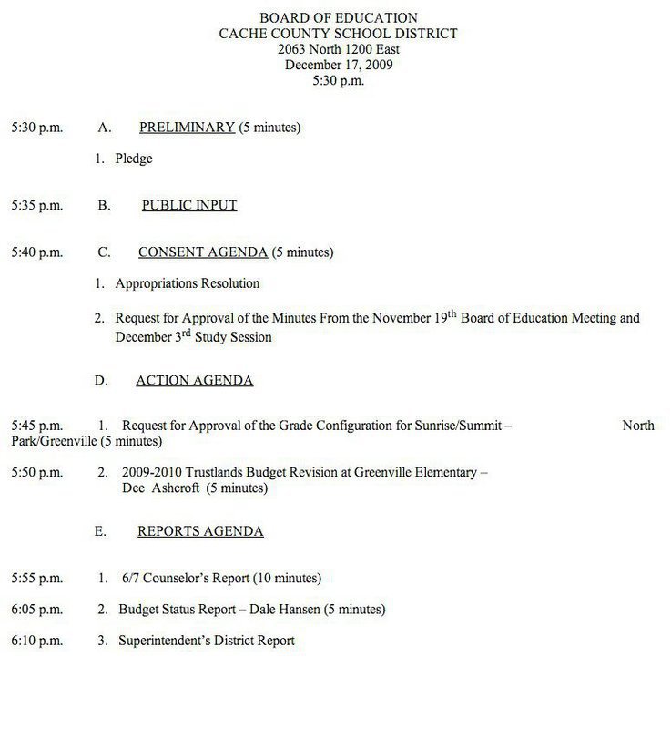 Image: Agenda — Agenda for the board of education of CCSD for December 17, 2009.