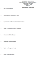 Image: School Board Agenda — Agenda for the study session held by the Cache County School District Board of Education on Thursday, November 5, 2009.