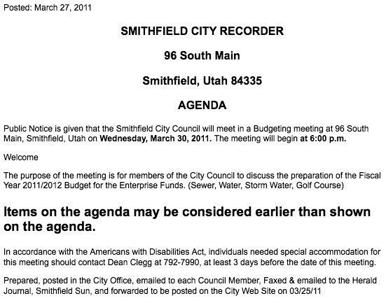 Image: Budget meeting agenda for March 30, 2011