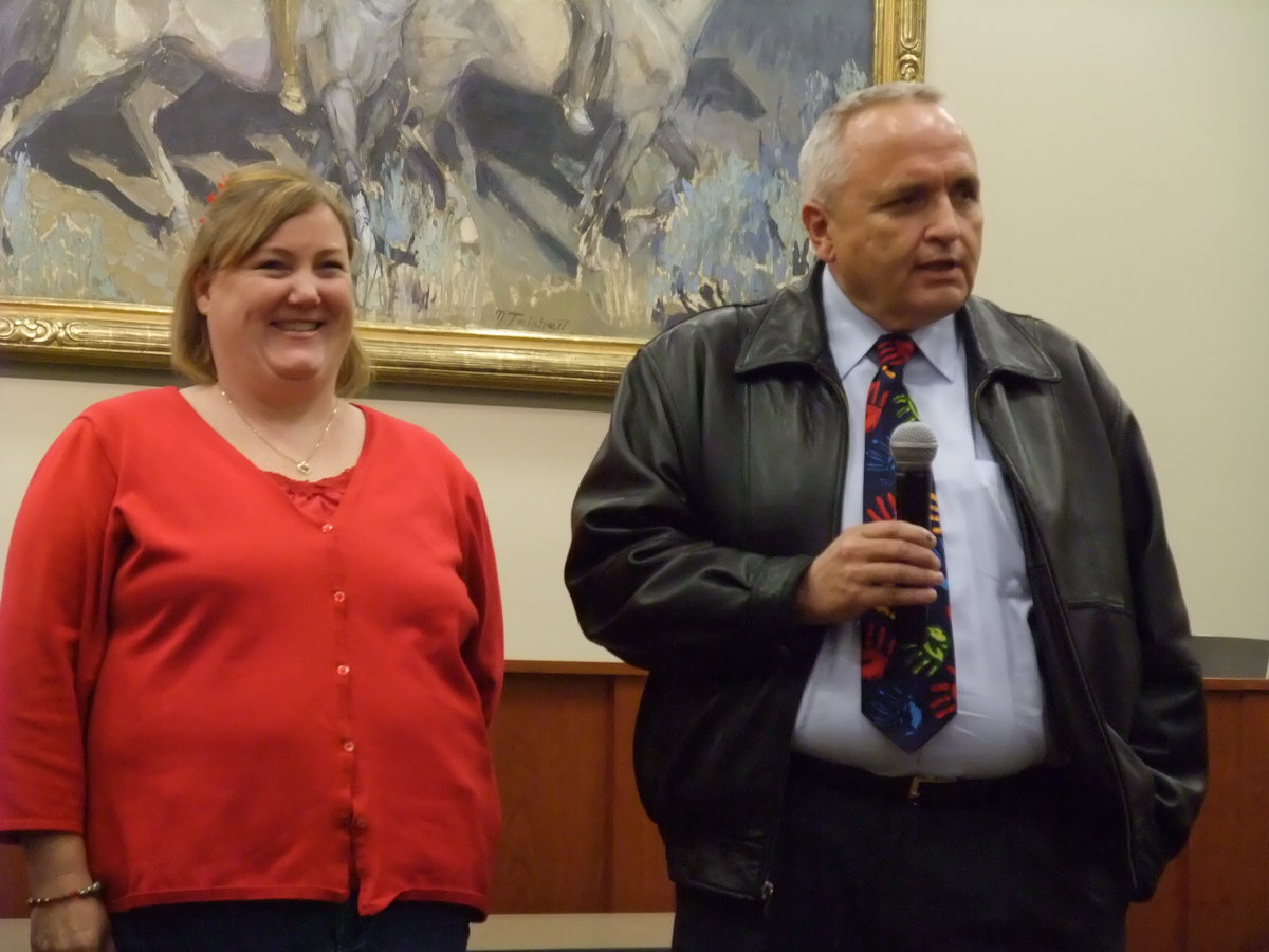 Image: Penny Thigpen and Greg Larsen — Greg Larsen, principal, presented Penny Thigpen, 5th grade teacher, the 2010 Mountainside Elementary School Teacher of the Year award.