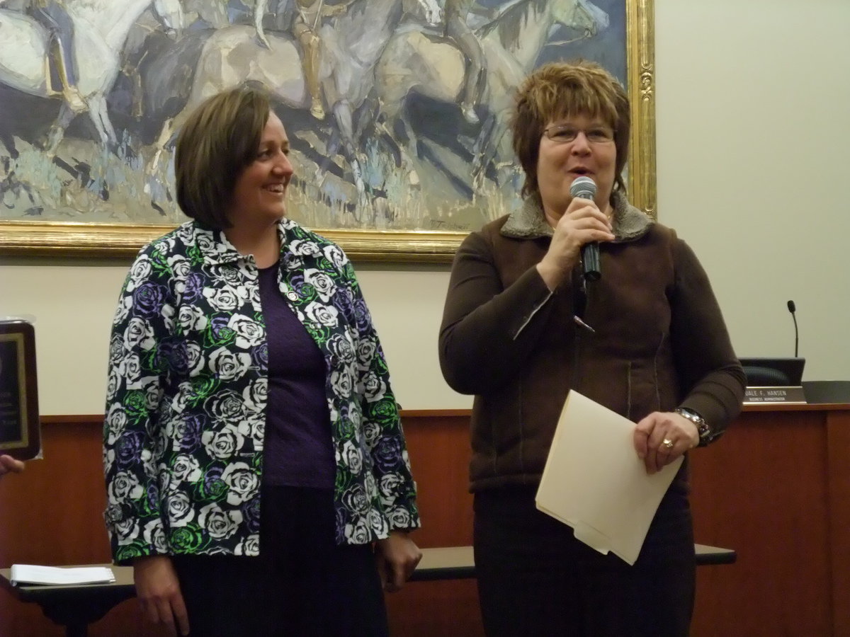 Image: Melissa Houser and Jeanette Christenson — Jeanette Christenson, principal, presented Melissa Houser, 3rd grade teacher, the 2010 Nibley Elementary School Teacher of the Year award.