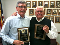 Image: Watkins and Downs — Councilman Dennis Watkins and Mayor Chad Downs with their plaques in commemoration of their service to the city. Wednesday night was their last “official” meeting.