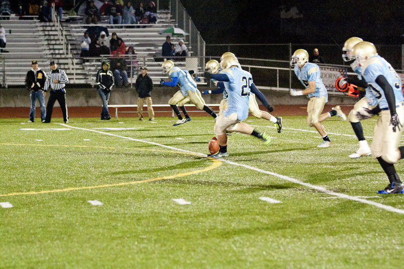 Image: Josh Egbert (#29) had a big night kicking off and kicking extra points in the second half scoring frenzy.