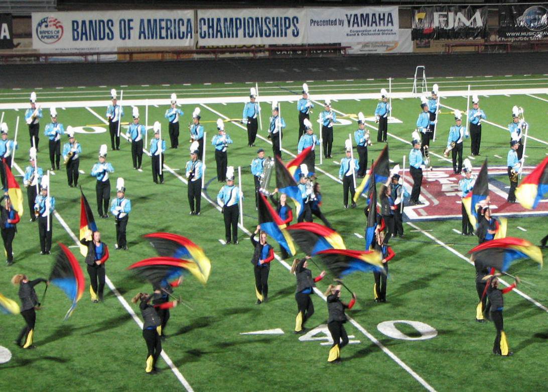 Image: Sky View Marching Band performs their show “Rock Me Blue” at the Red Rocks Invitational band competition in St. George Utah on Oct 28, 2011.