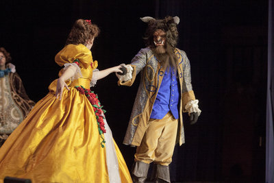 Image: The Beast and Belle share a dance
